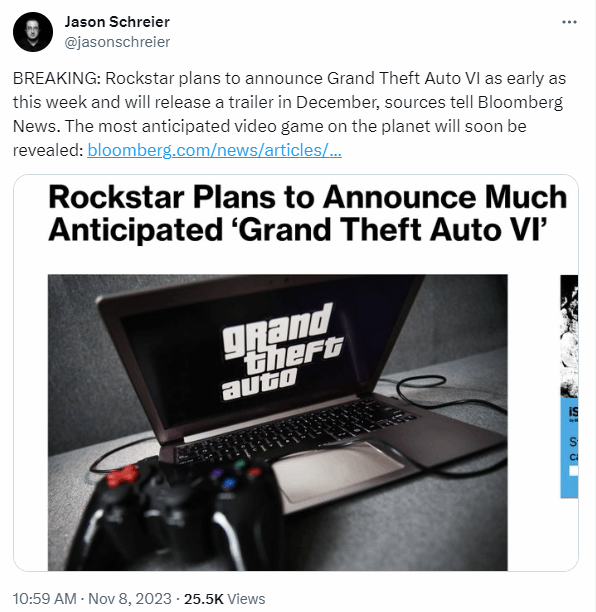 大的要来了？消息称R星计划最早于本周公布《GTA6》，并将于12月发布预告片！插图1