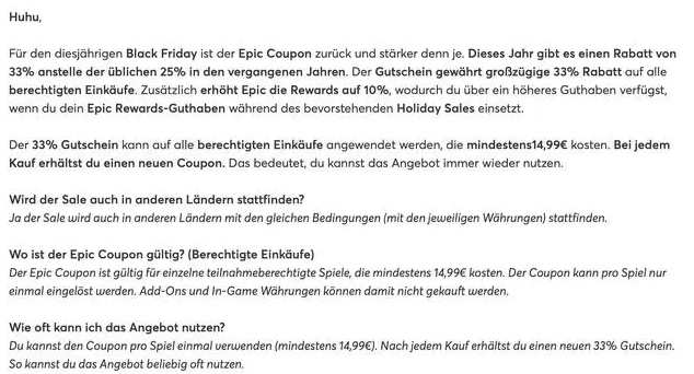 EPIC 游戏商店黑五大促11月21日开启，优惠力度提至 67 折插图1
